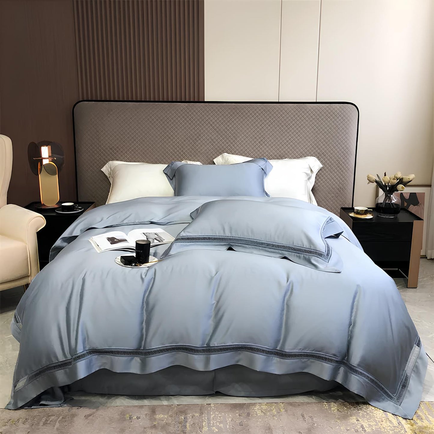Luxury 1000TC Egyptian Cotton Duvet Cover Set with hollow out lace broad side - Homevalley.co.uk