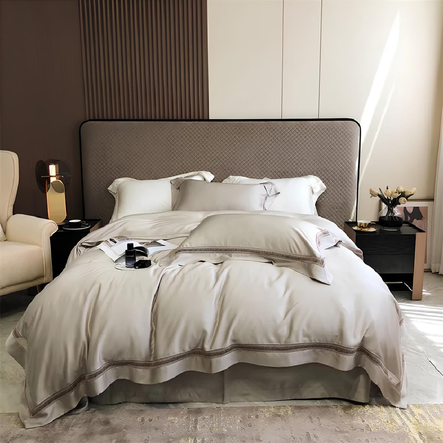 Luxury 1000TC Egyptian Cotton Duvet Cover Set with hollow out lace broad side - Homevalley.co.uk