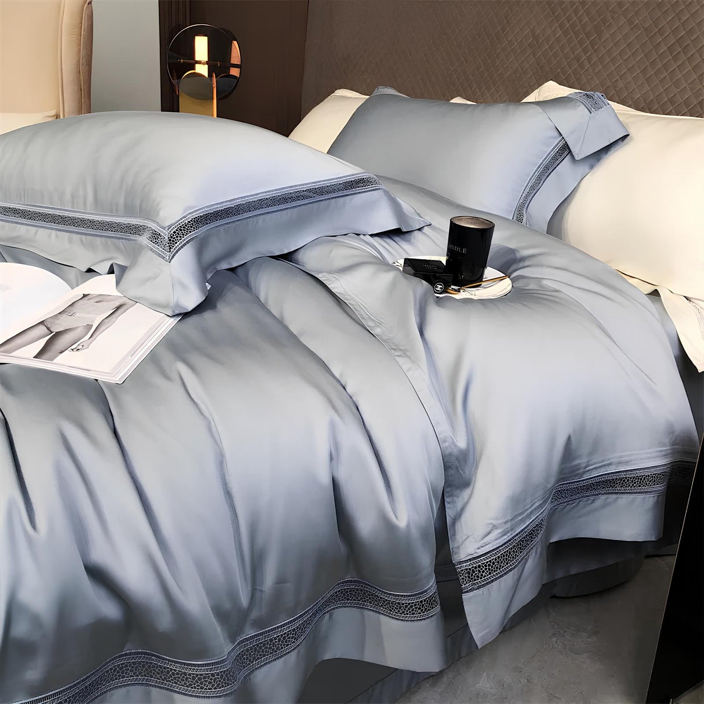 Luxury 1000TC Egyptian Cotton Duvet Cover Set with hollow out lace broad side - Homevalley.co.uk