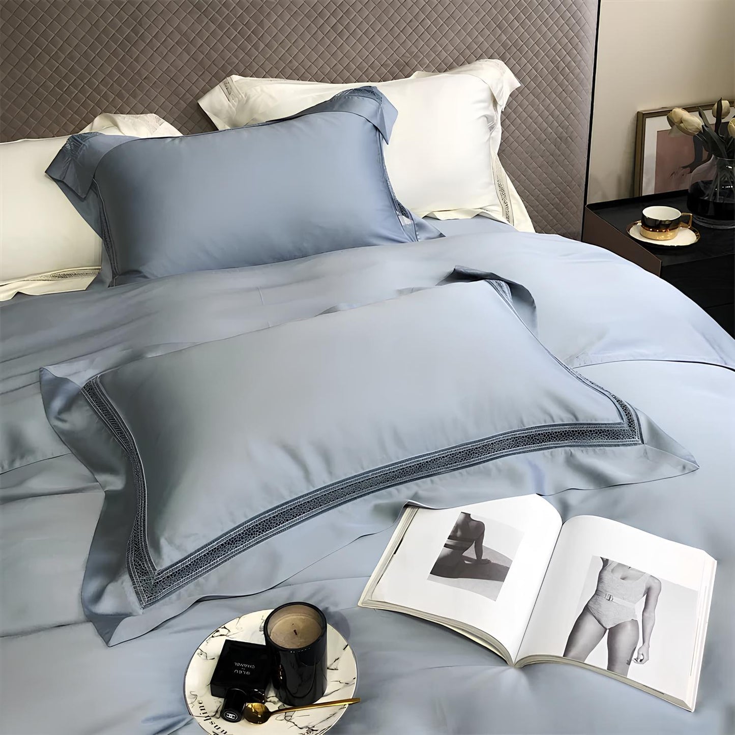 Luxury 1000TC Egyptian Cotton Duvet Cover Set with hollow out lace broad side - Homevalley.co.uk