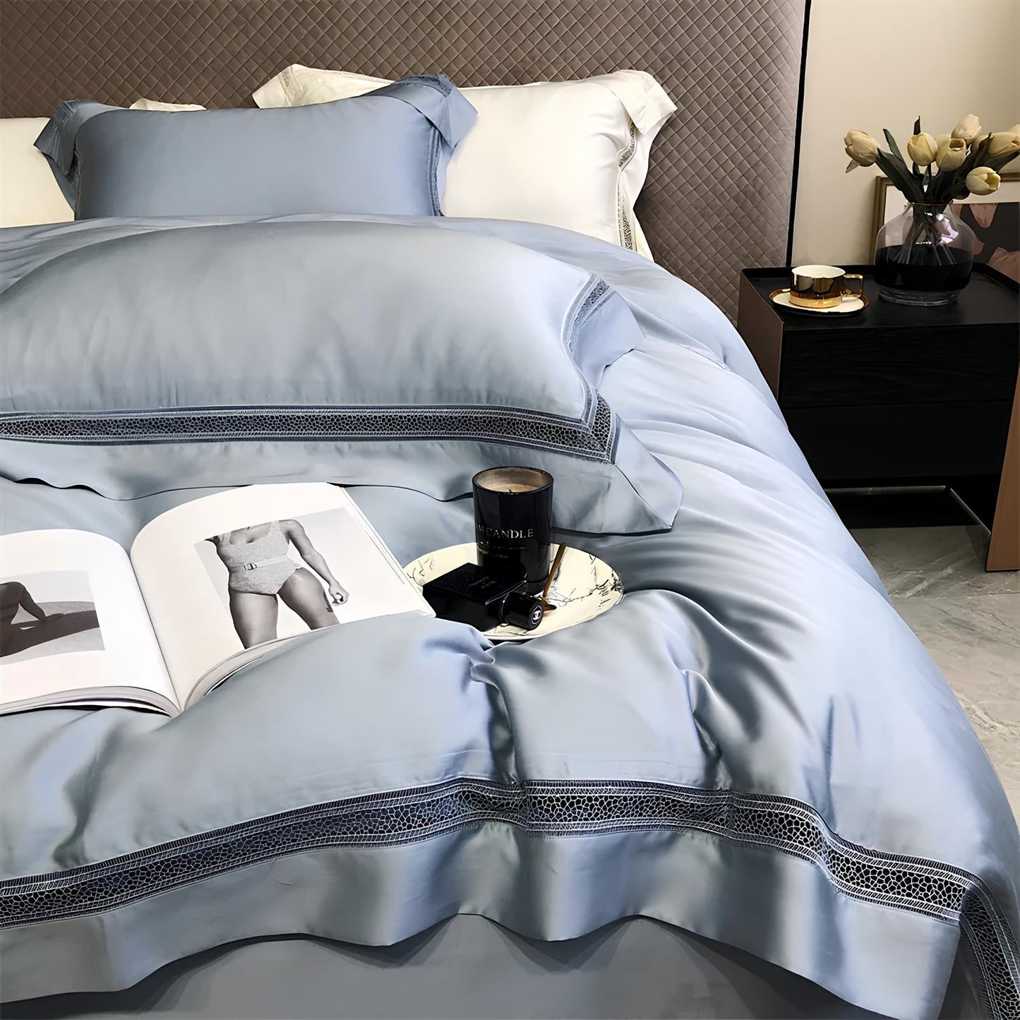 Luxury 1000TC Egyptian Cotton Duvet Cover Set with hollow out lace broad side - Homevalley.co.uk