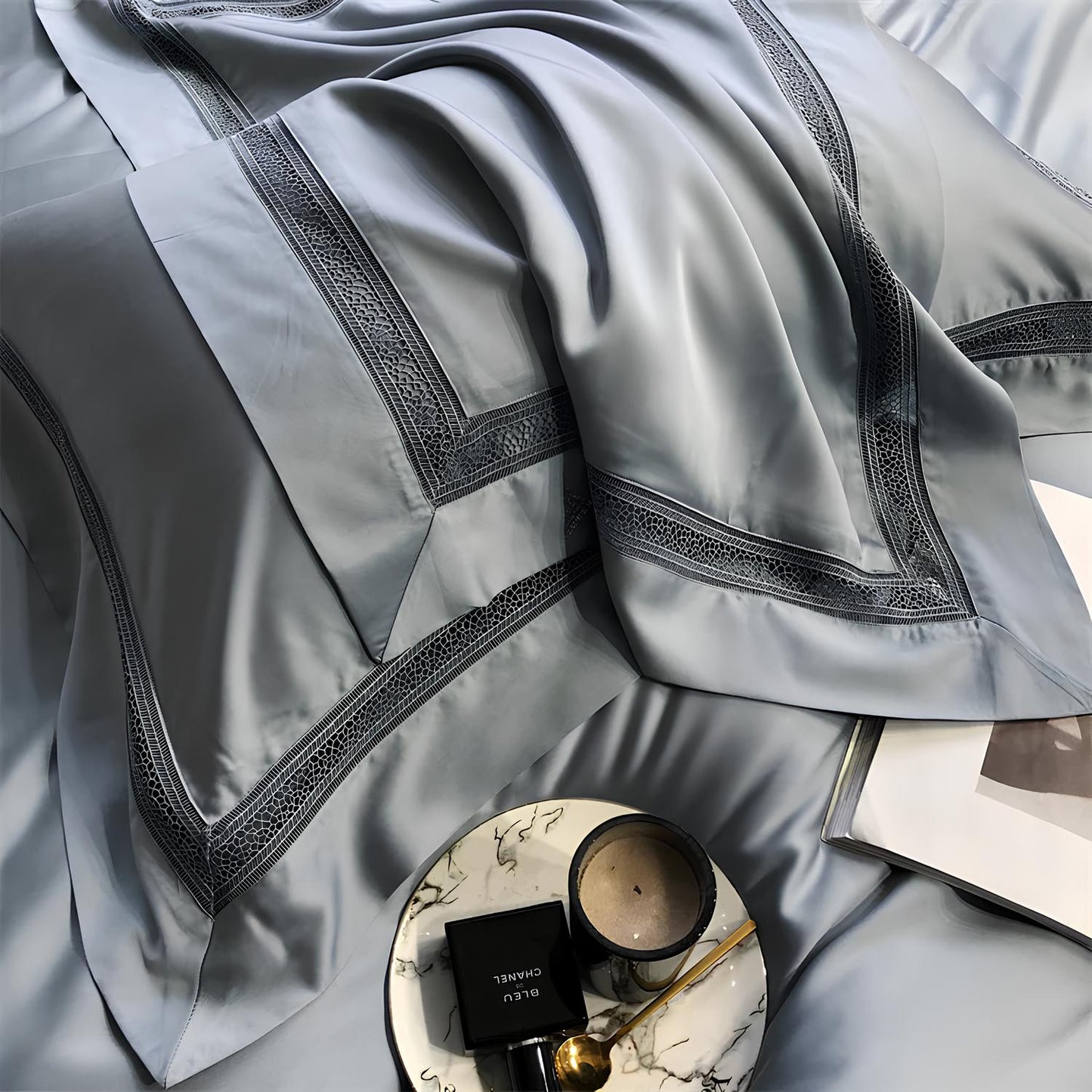 Luxury 1000TC Egyptian Cotton Duvet Cover Set with hollow out lace broad side - Homevalley.co.uk