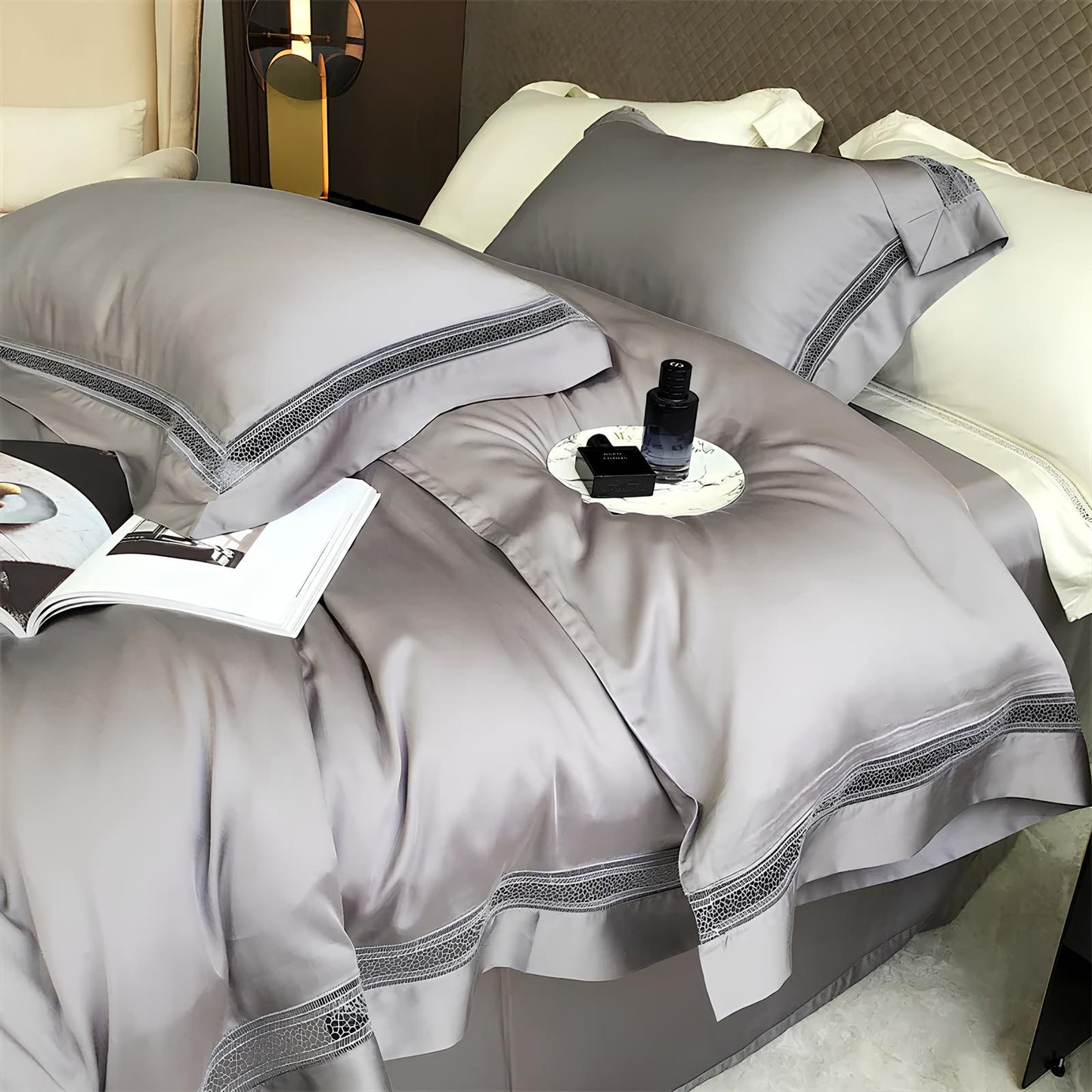 Luxury 1000TC Egyptian Cotton Duvet Cover Set with hollow out lace broad side - Homevalley.co.uk