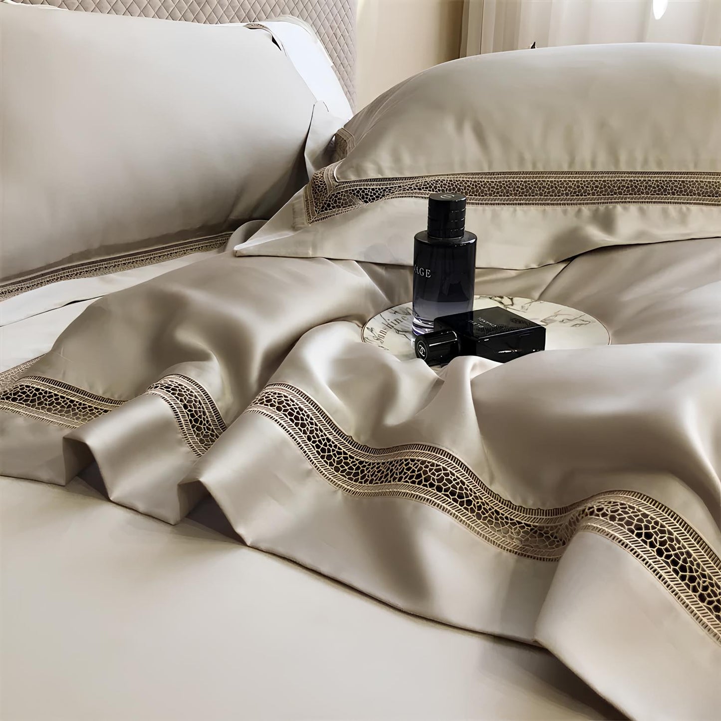 Luxury 1000TC Egyptian Cotton Duvet Cover Set with hollow out lace broad side - Homevalley.co.uk