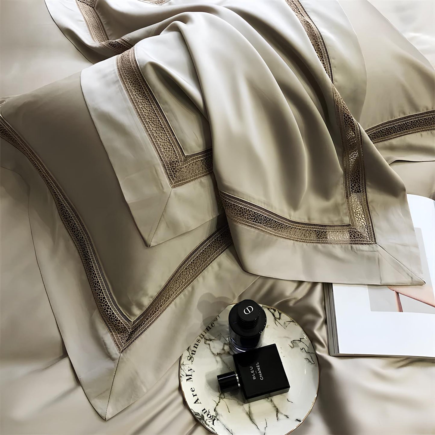 Luxury 1000TC Egyptian Cotton Duvet Cover Set with hollow out lace broad side - Homevalley.co.uk