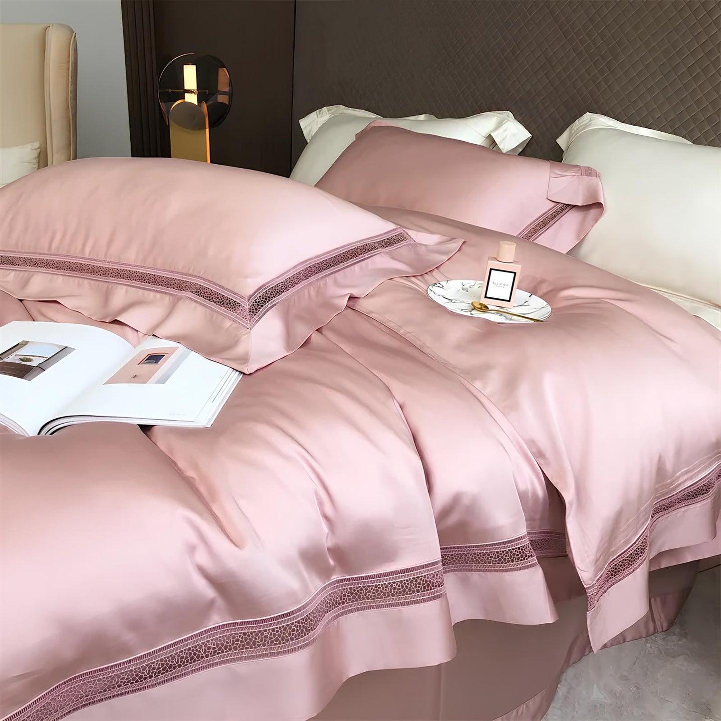 Luxury 1000TC Egyptian Cotton Duvet Cover Set with hollow out lace broad side - Homevalley.co.uk