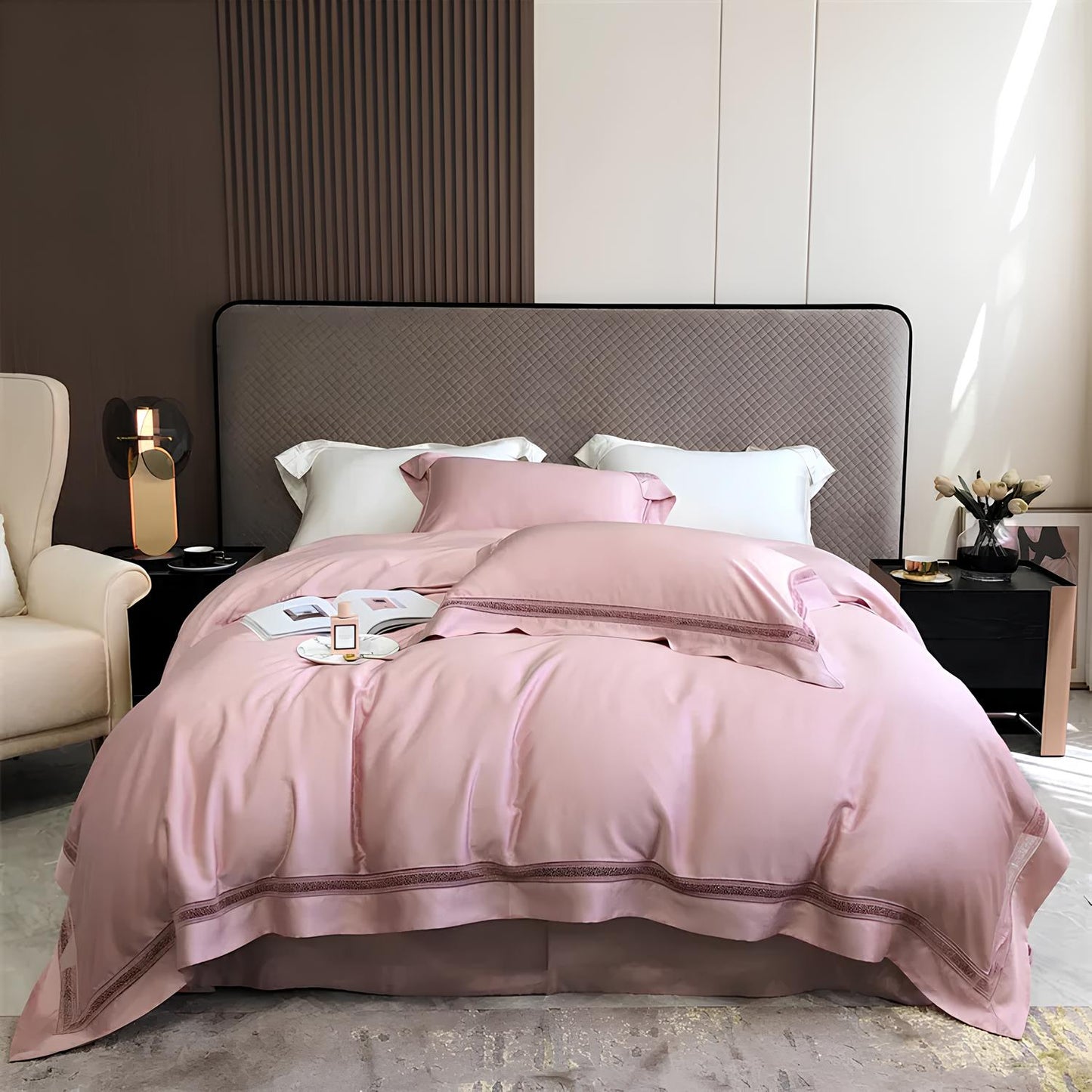 Luxury 1000TC Egyptian Cotton Duvet Cover Set with hollow out lace broad side - Homevalley.co.uk