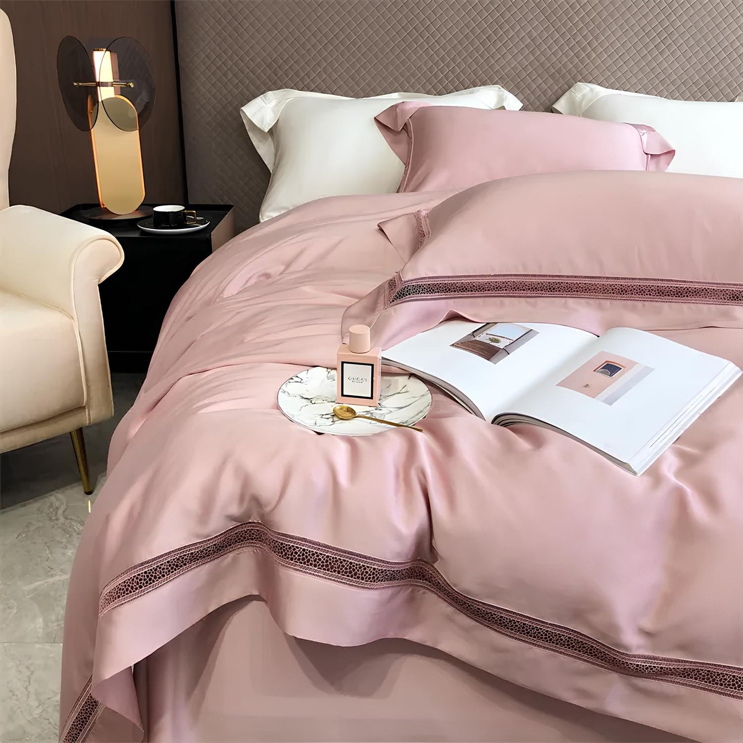 Luxury 1000TC Egyptian Cotton Duvet Cover Set with hollow out lace broad side - Homevalley.co.uk
