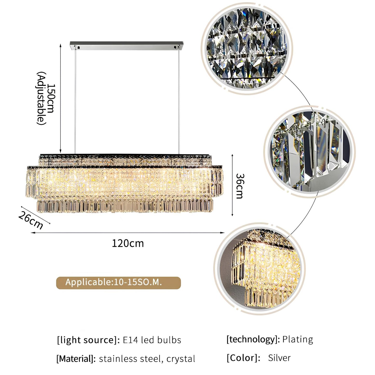Luxury Crystal Rectangle Chandelier - Homevalley.co.uk
