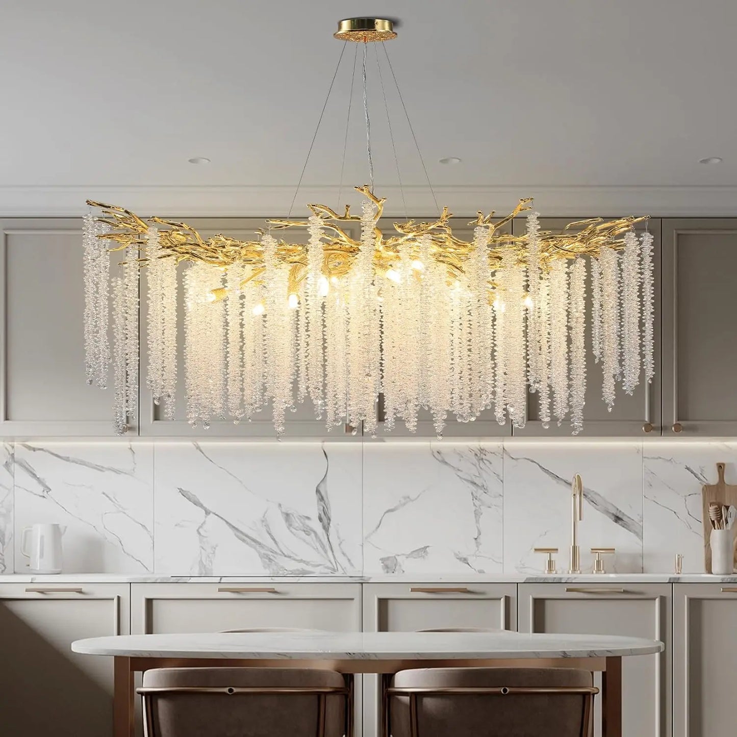 Crystal Chandelier Raindrop Hanging Pendant Lighting Fixture - Homevalley.co.uk
