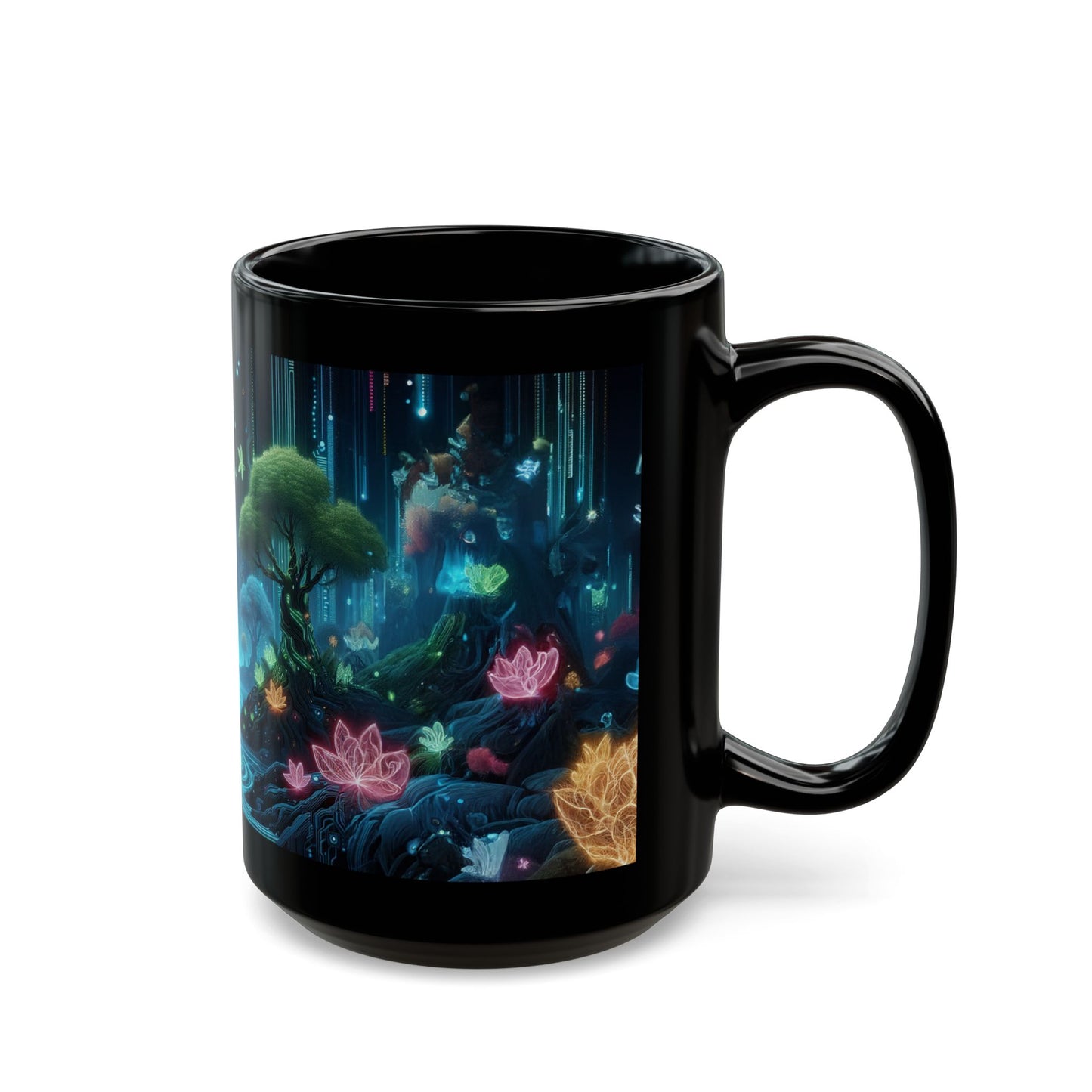 Magical Garden Black Coffee Mug, Dream Garden Tea cup, Floral Coffee Mug, Gift for Her, Gift for Him, Mother's Day, Gift Idea, (11oz, 15oz) - Homevalley.co.uk