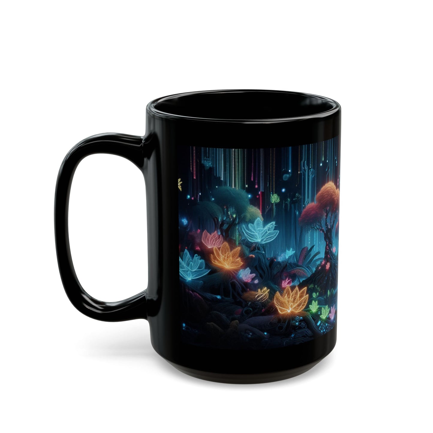 Magical Garden Black Coffee Mug, Dream Garden Tea cup, Floral Coffee Mug, Gift for Her, Gift for Him, Mother's Day, Gift Idea, (11oz, 15oz) - Homevalley.co.uk