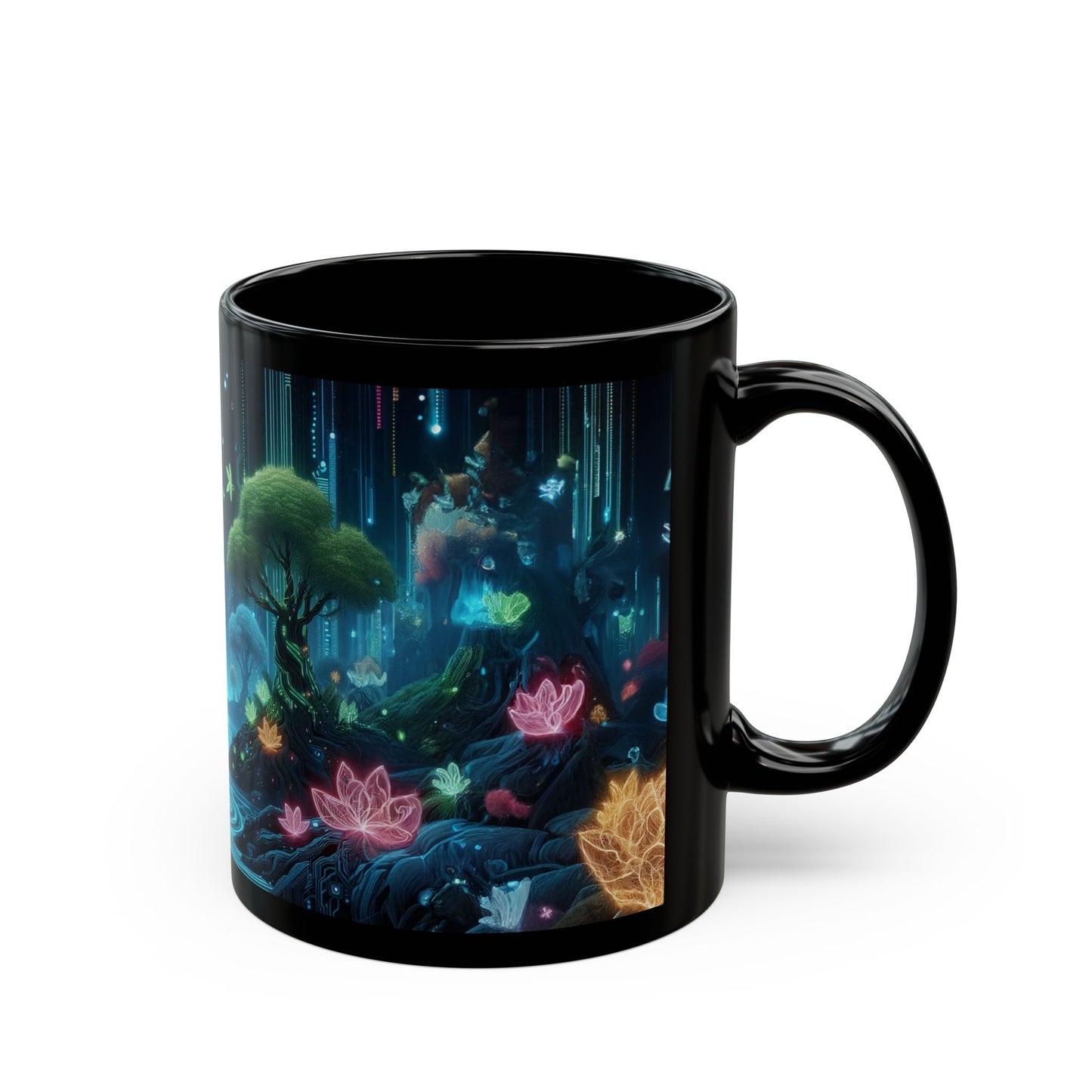 Magical Garden Black Coffee Mug, Dream Garden Tea cup, Floral Coffee Mug, Gift for Her, Gift for Him, Mother's Day, Gift Idea, (11oz, 15oz) - Homevalley.co.uk