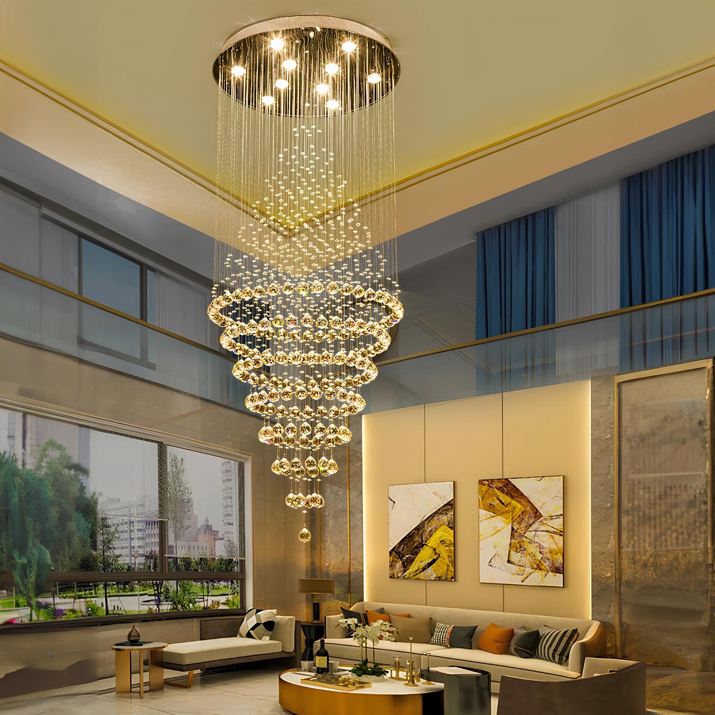 Magnificent Hotel Lobby Staircase Crystal Chandelier - Homevalley.co.uk