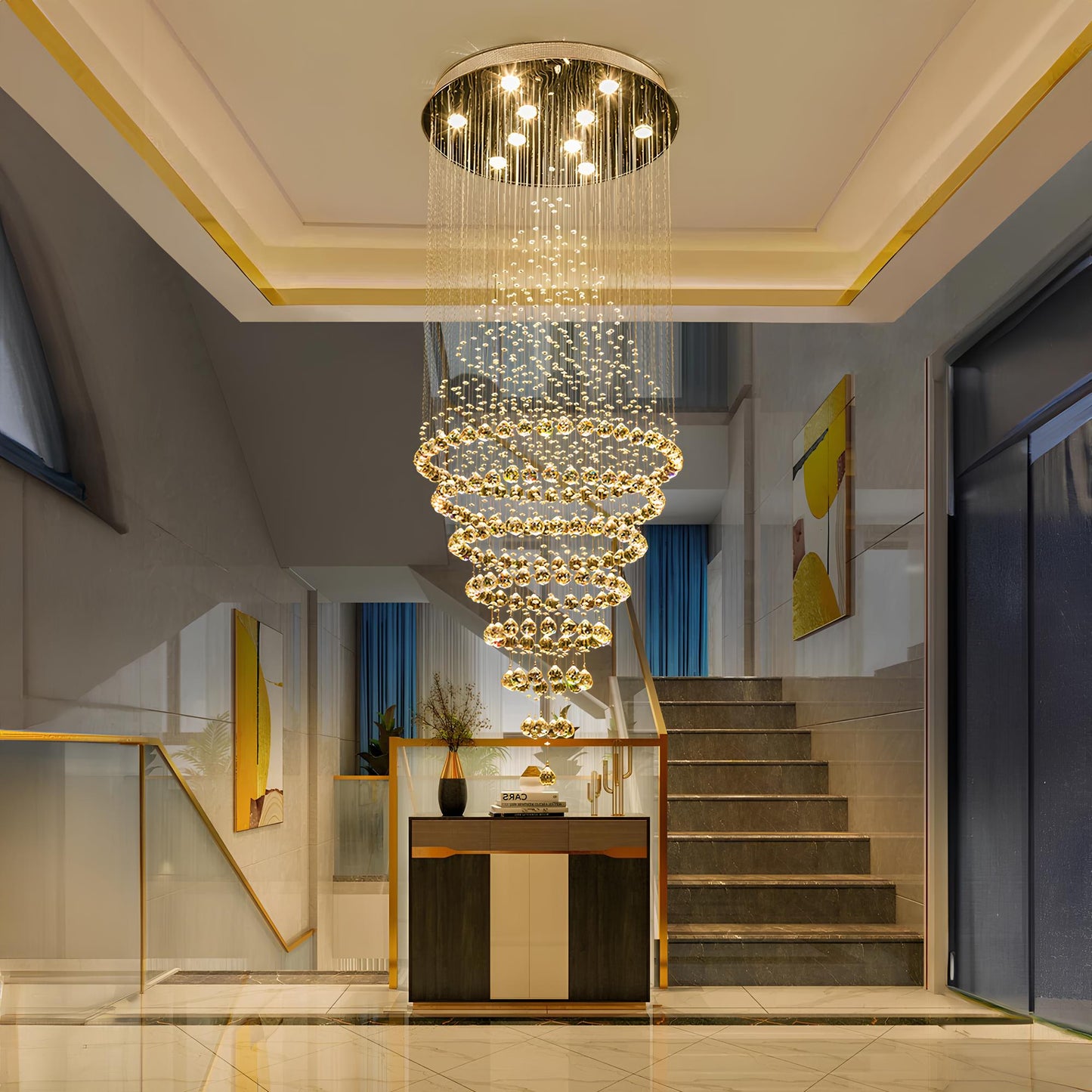 Magnificent Hotel Lobby Staircase Crystal Chandelier - Homevalley.co.uk
