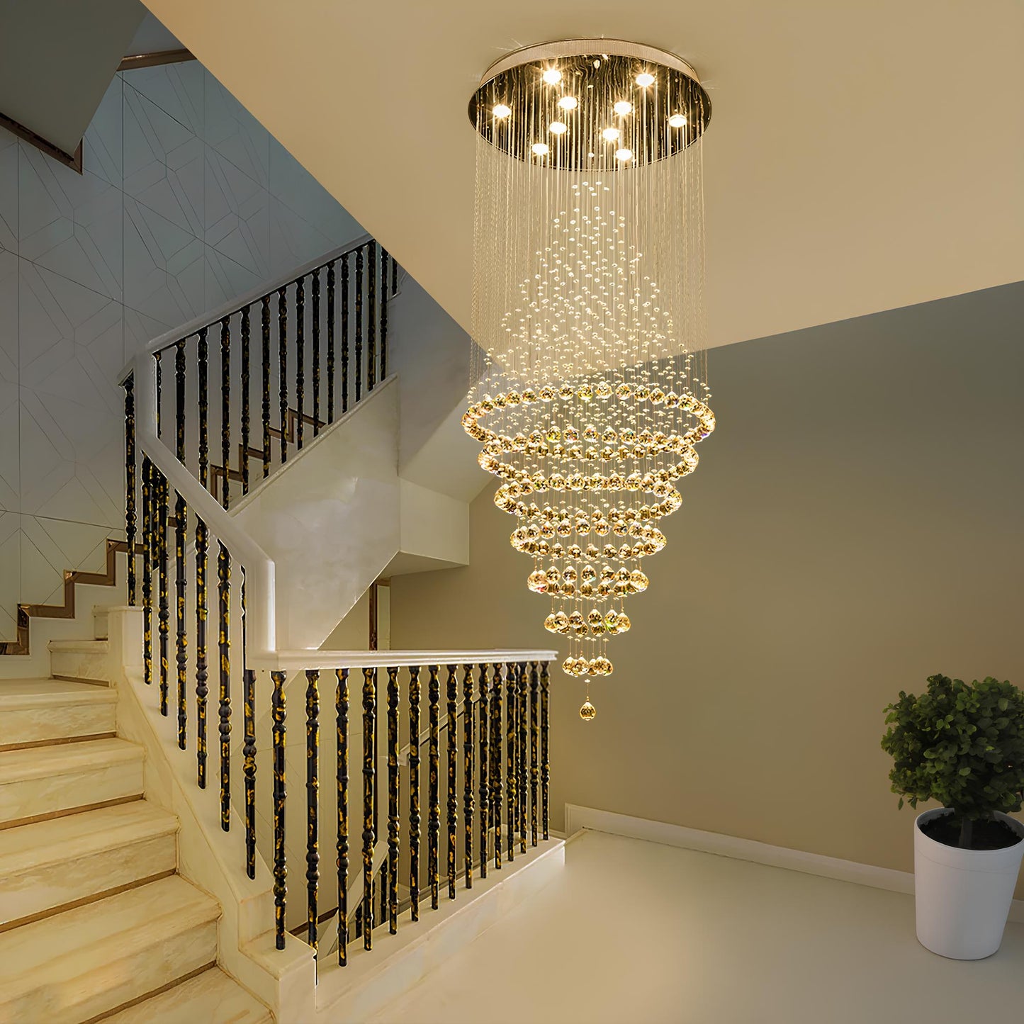 Magnificent Hotel Lobby Staircase Crystal Chandelier - Homevalley.co.uk