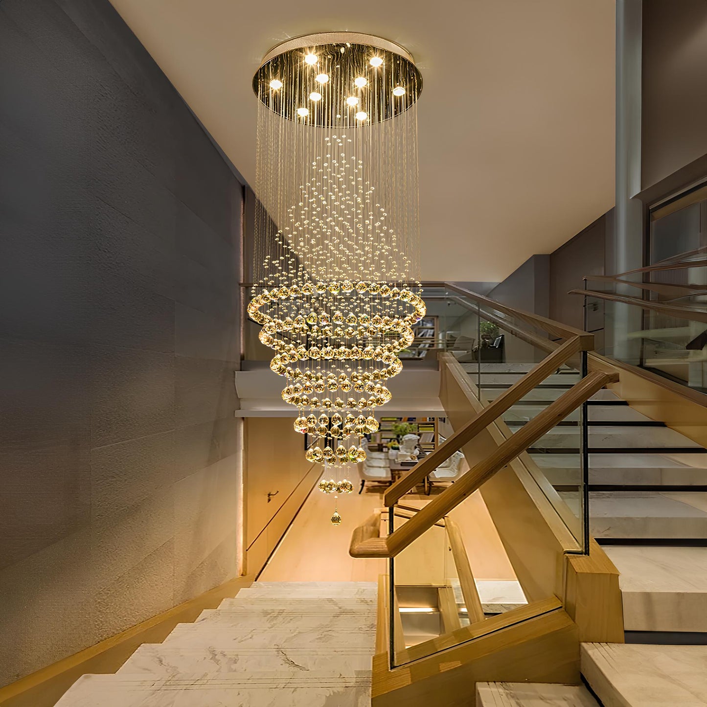 Magnificent Hotel Lobby Staircase Crystal Chandelier - Homevalley.co.uk
