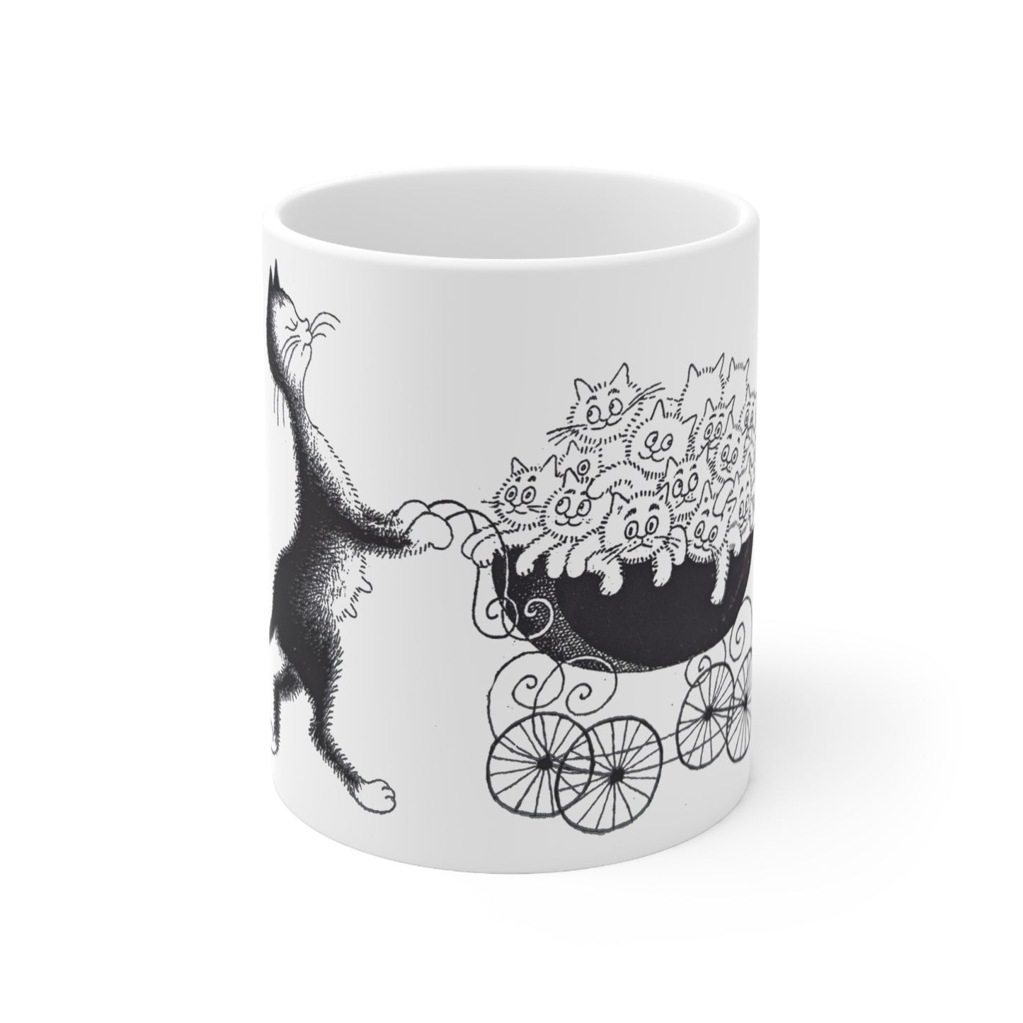 Mama Cat with Kittens White Ceramic Coffee Mug, Cat and Kittens Tea Cup, Animal Lovers Coffee Cup, Gift for Her, Mother's Day, 11oz - Homevalley.co.uk