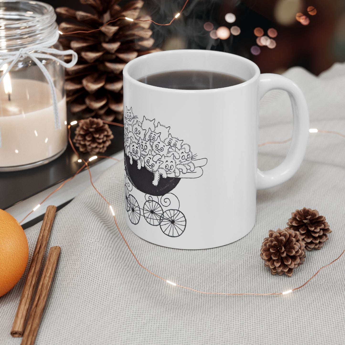 Mama Cat with Kittens White Ceramic Coffee Mug, Cat and Kittens Tea Cup, Animal Lovers Coffee Cup, Gift for Her, Mother's Day, 11oz - Homevalley.co.uk