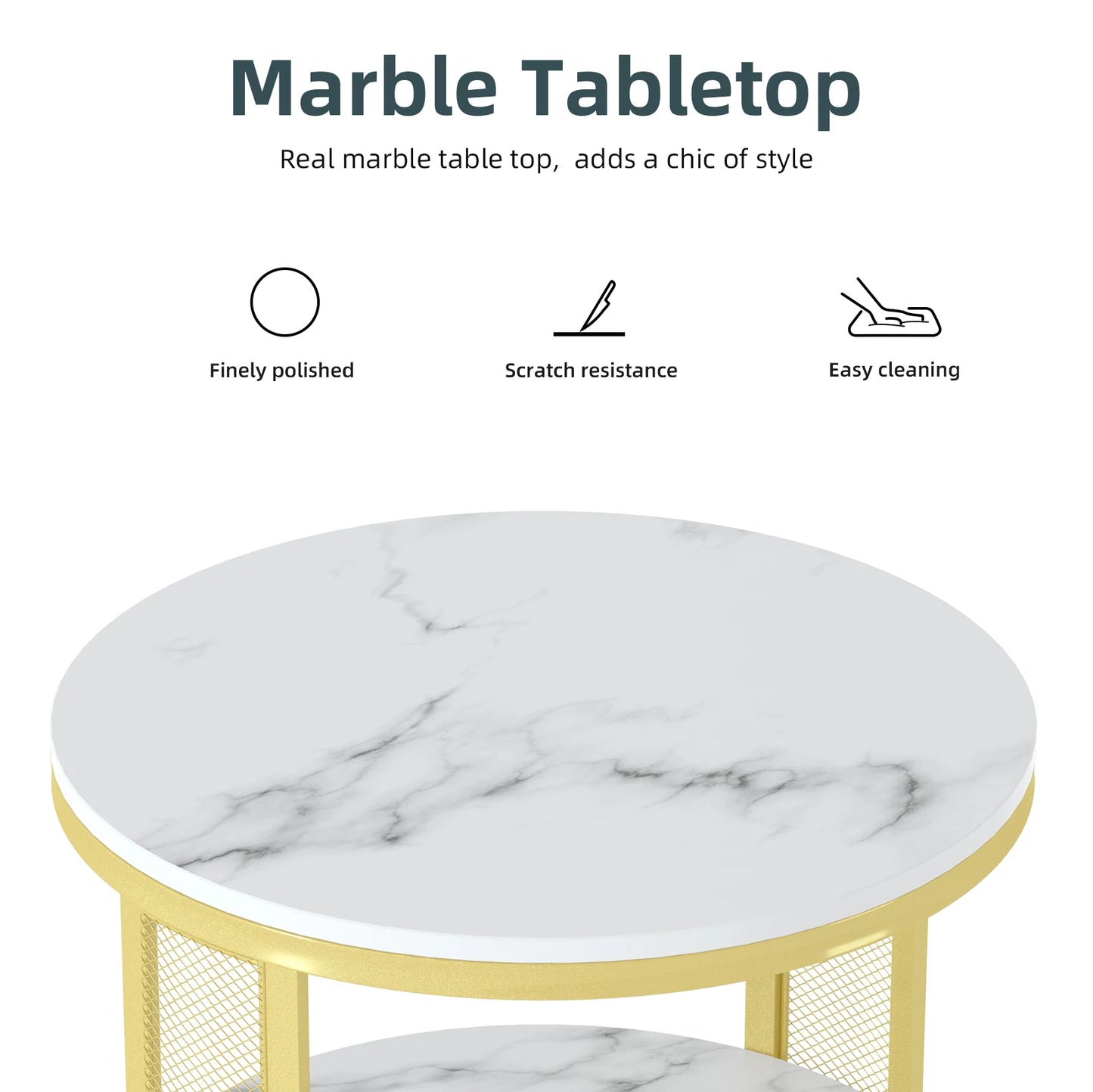 Marble Modern Round Accent Side Coffee Table - Homevalley.co.uk