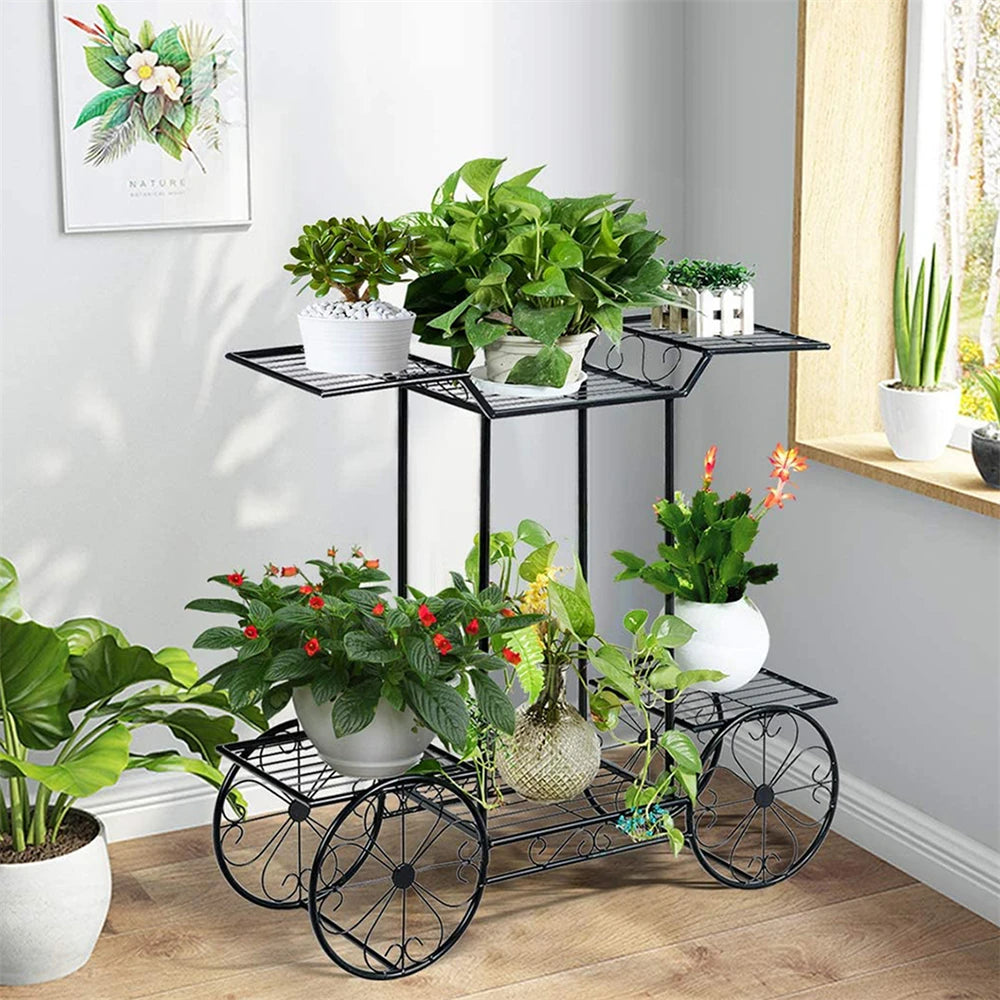 Metal Cart Plant Holder Indoor Garden Shelf - Homevalley.co.uk