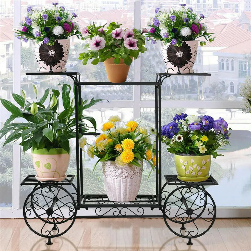 Metal Cart Plant Holder Indoor Garden Shelf - Homevalley.co.uk