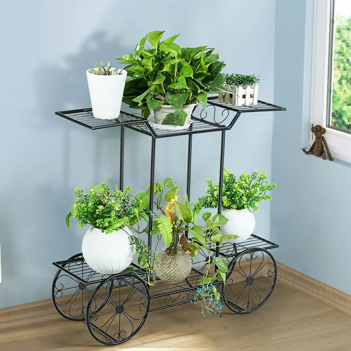 Metal Cart Plant Holder Indoor Garden Shelf - Homevalley.co.uk