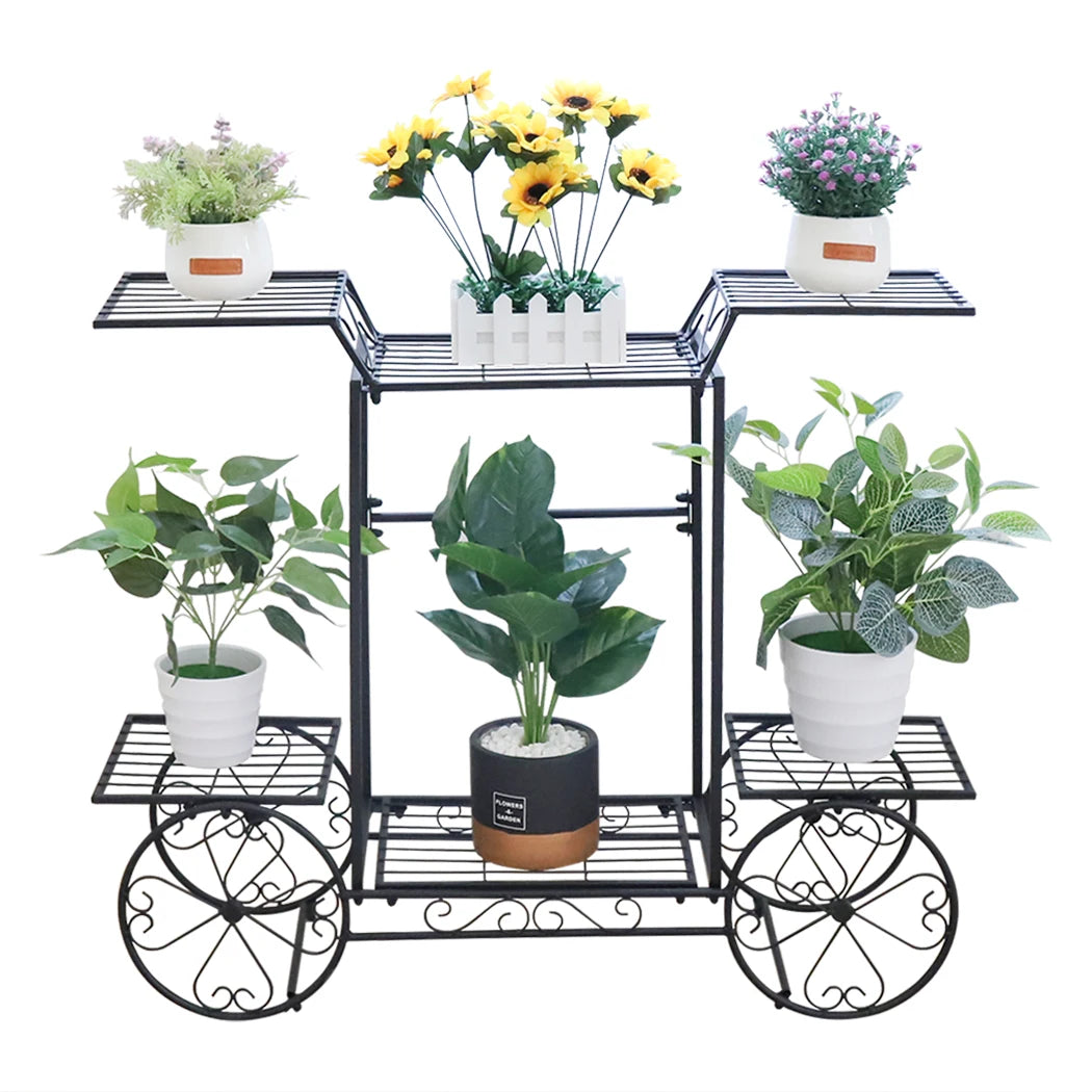 Metal Cart Plant Holder Indoor Garden Shelf - Homevalley.co.uk