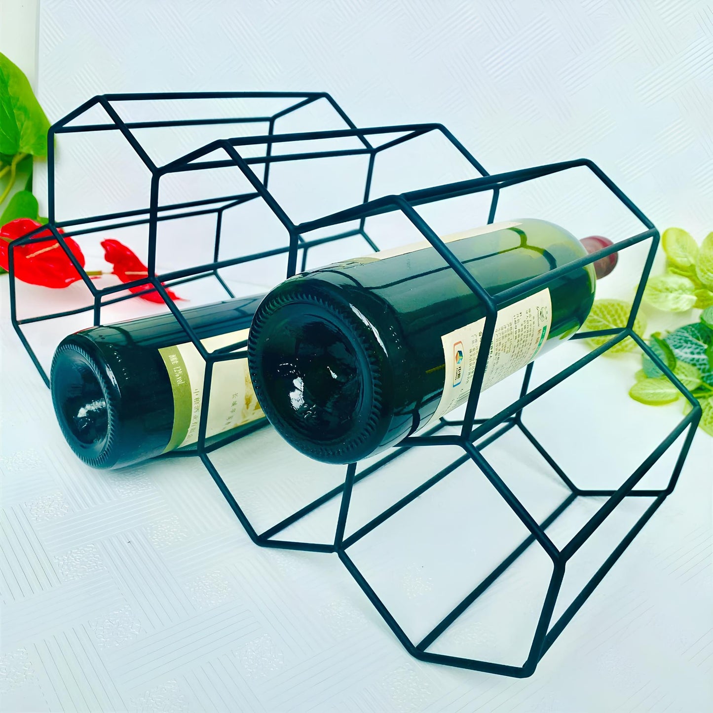 Metal Honeycomb Wine Rack, 9 bottles - Homevalley.co.uk