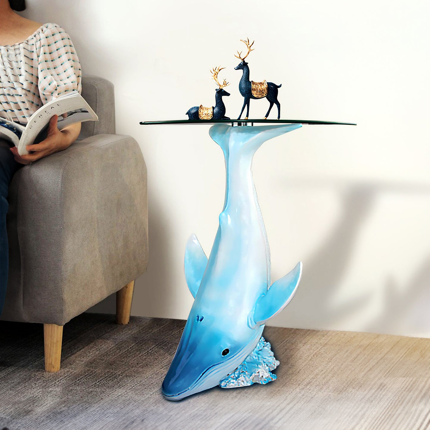 Modern Art Whale Statue Accent Table - Homevalley.co.uk