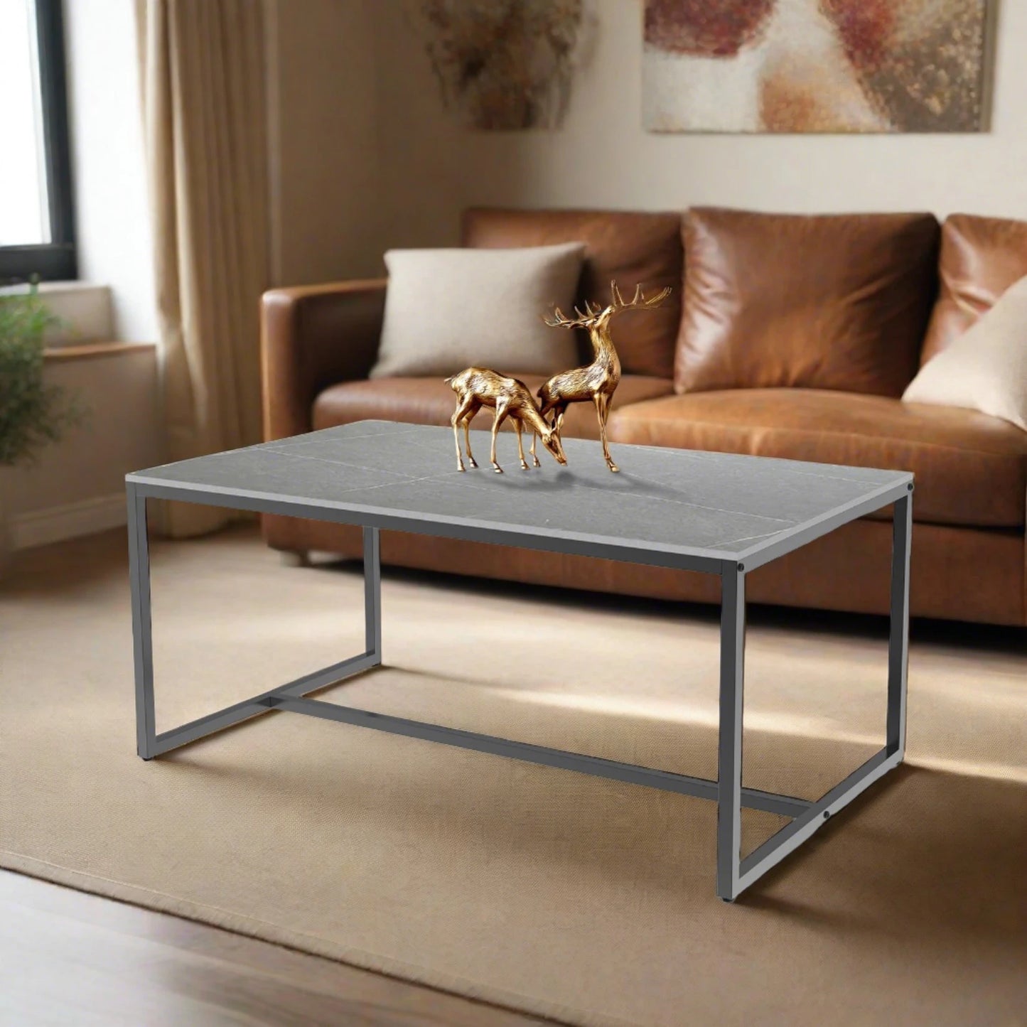 Modern Marble Metal Frame Open Rectangle Coffee Accent Table - Homevalley.co.uk