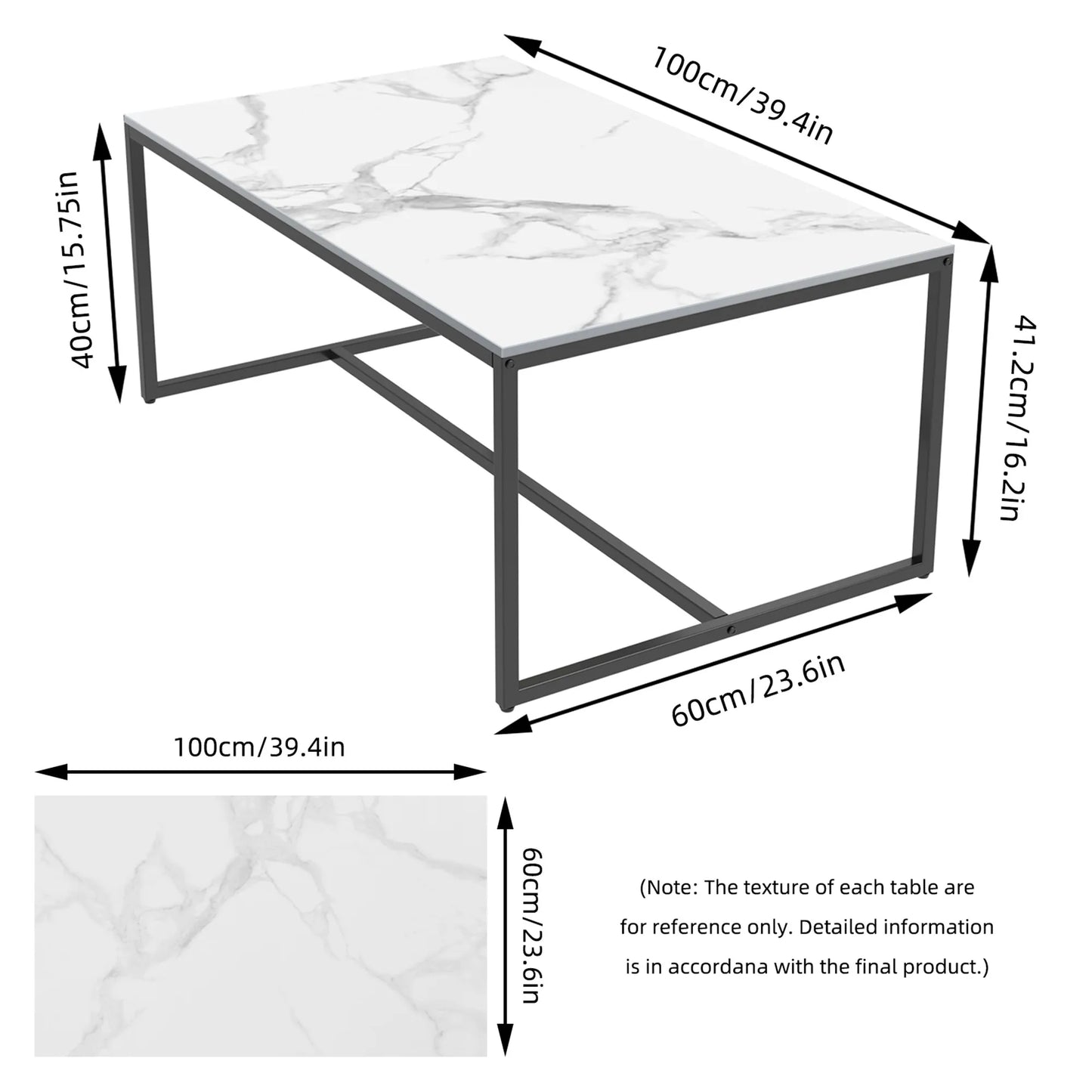 Modern Marble Metal Frame Open Rectangle Coffee Accent Table - Homevalley.co.uk