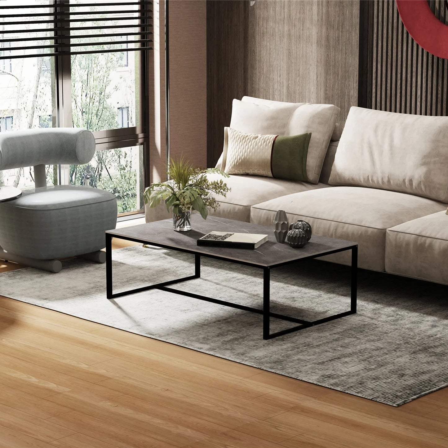 Modern Marble Metal Frame Open Rectangle Coffee Accent Table - Homevalley.co.uk