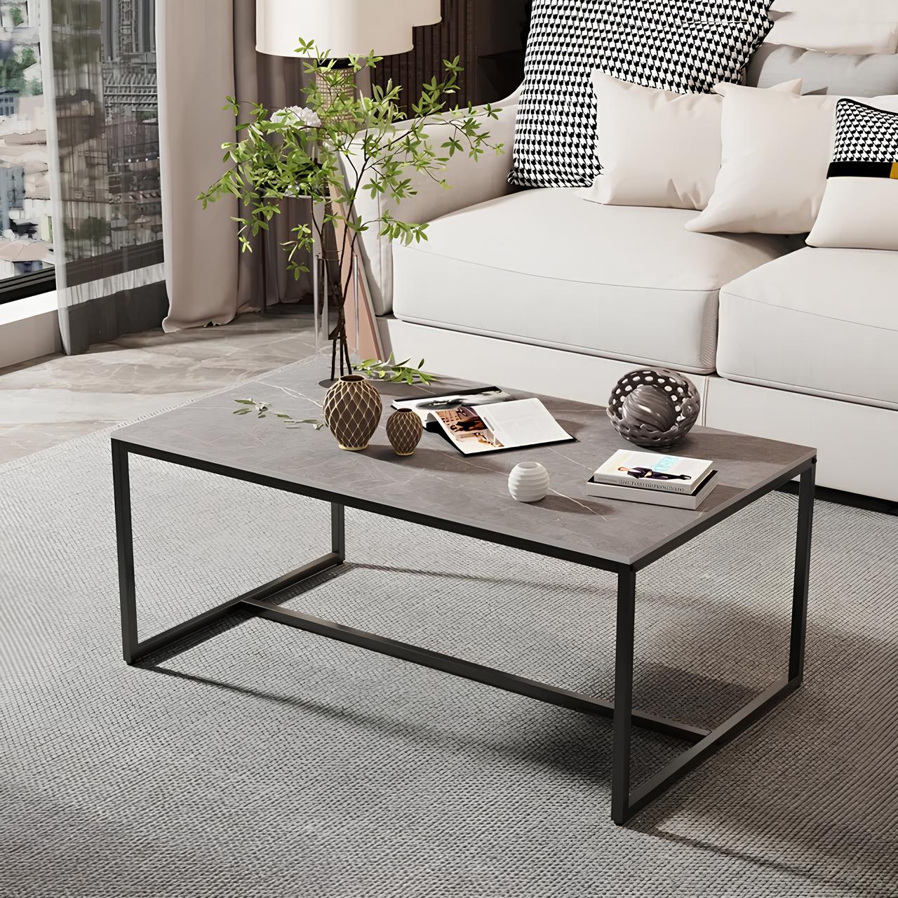 Modern Marble Metal Frame Open Rectangle Coffee Accent Table - Homevalley.co.uk