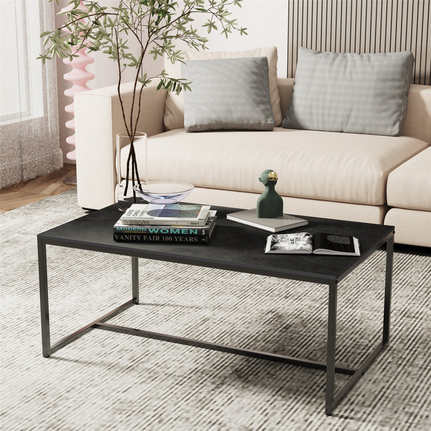 Modern Marble Metal Frame Open Rectangle Coffee Accent Table - Homevalley.co.uk