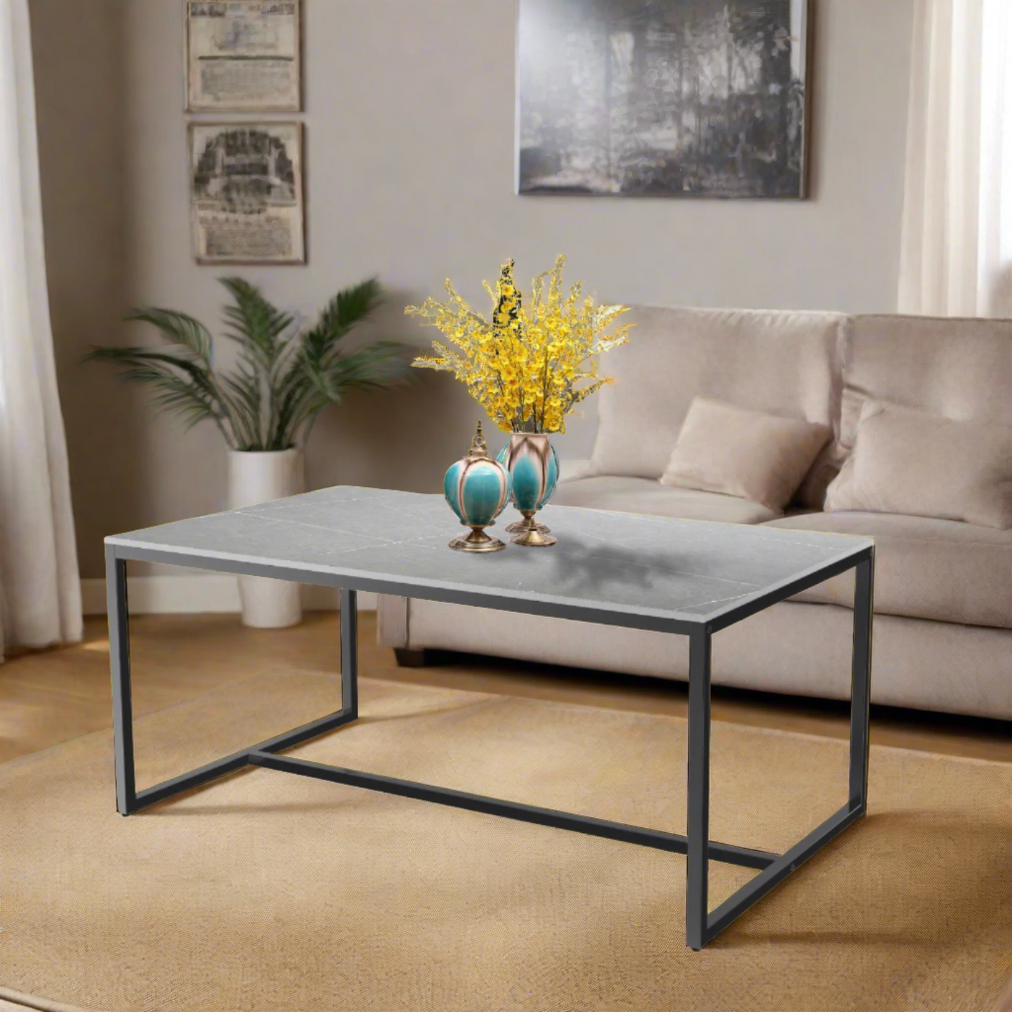 Modern Marble Metal Frame Open Rectangle Coffee Accent Table - Homevalley.co.uk