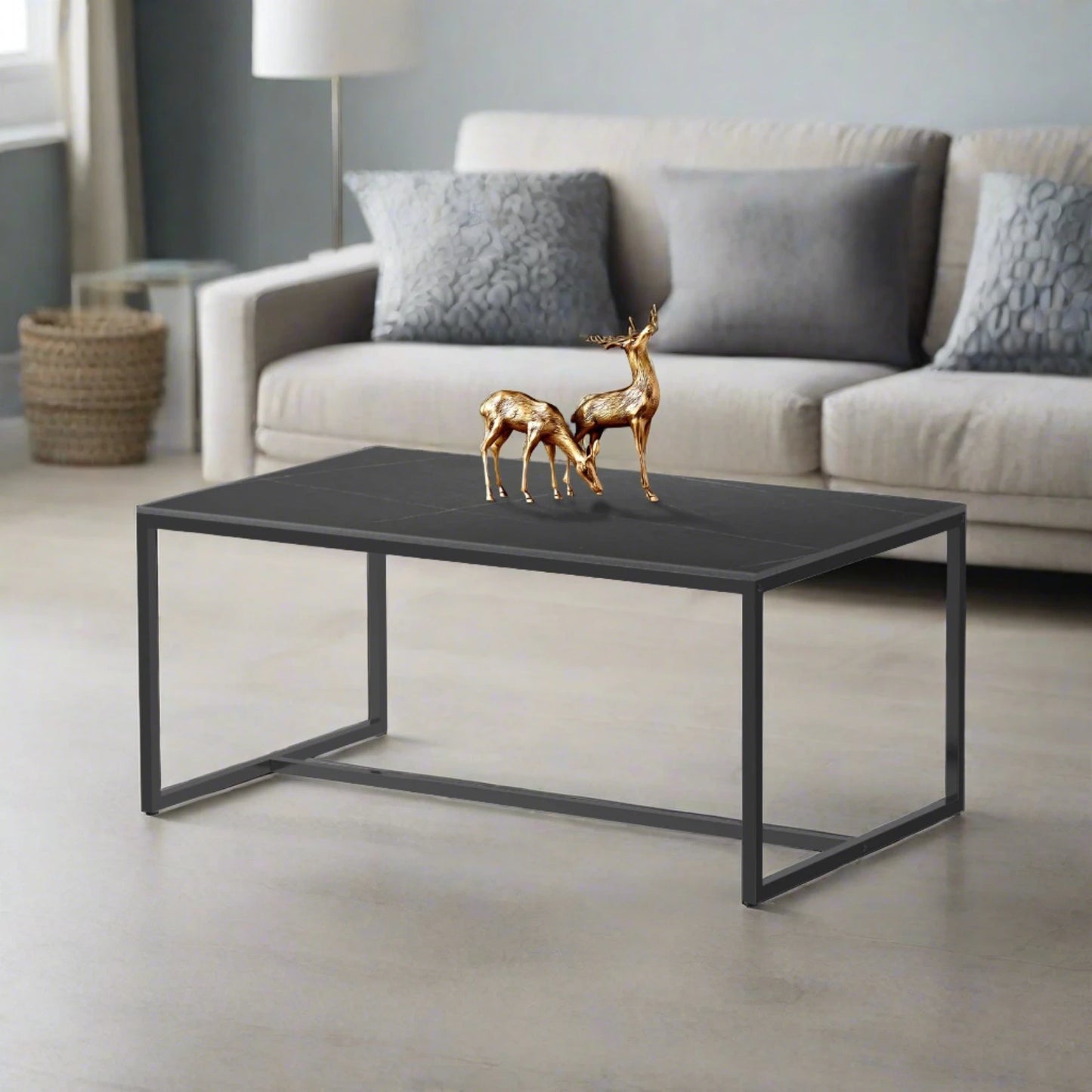 Modern Marble Metal Frame Open Rectangle Coffee Accent Table - Homevalley.co.uk