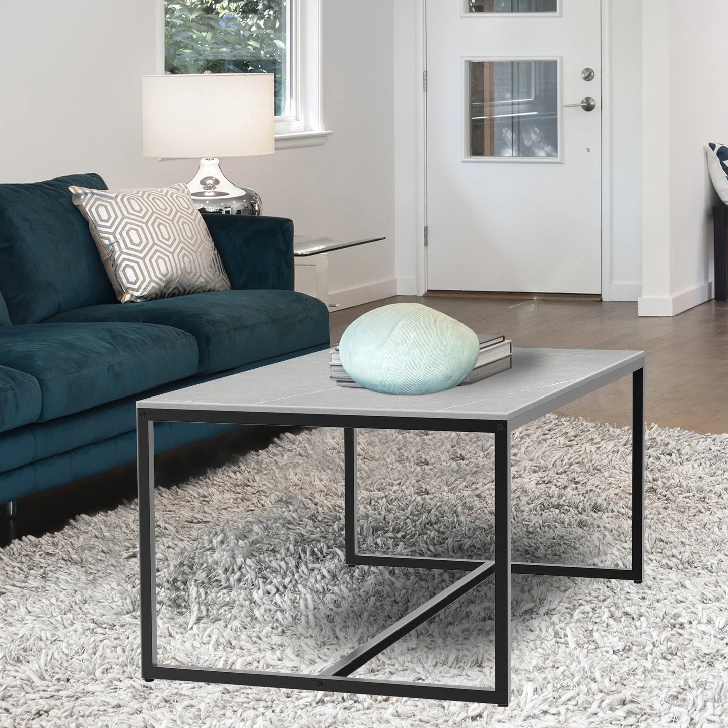 Modern Marble Metal Frame Open Rectangle Coffee Accent Table - Homevalley.co.uk
