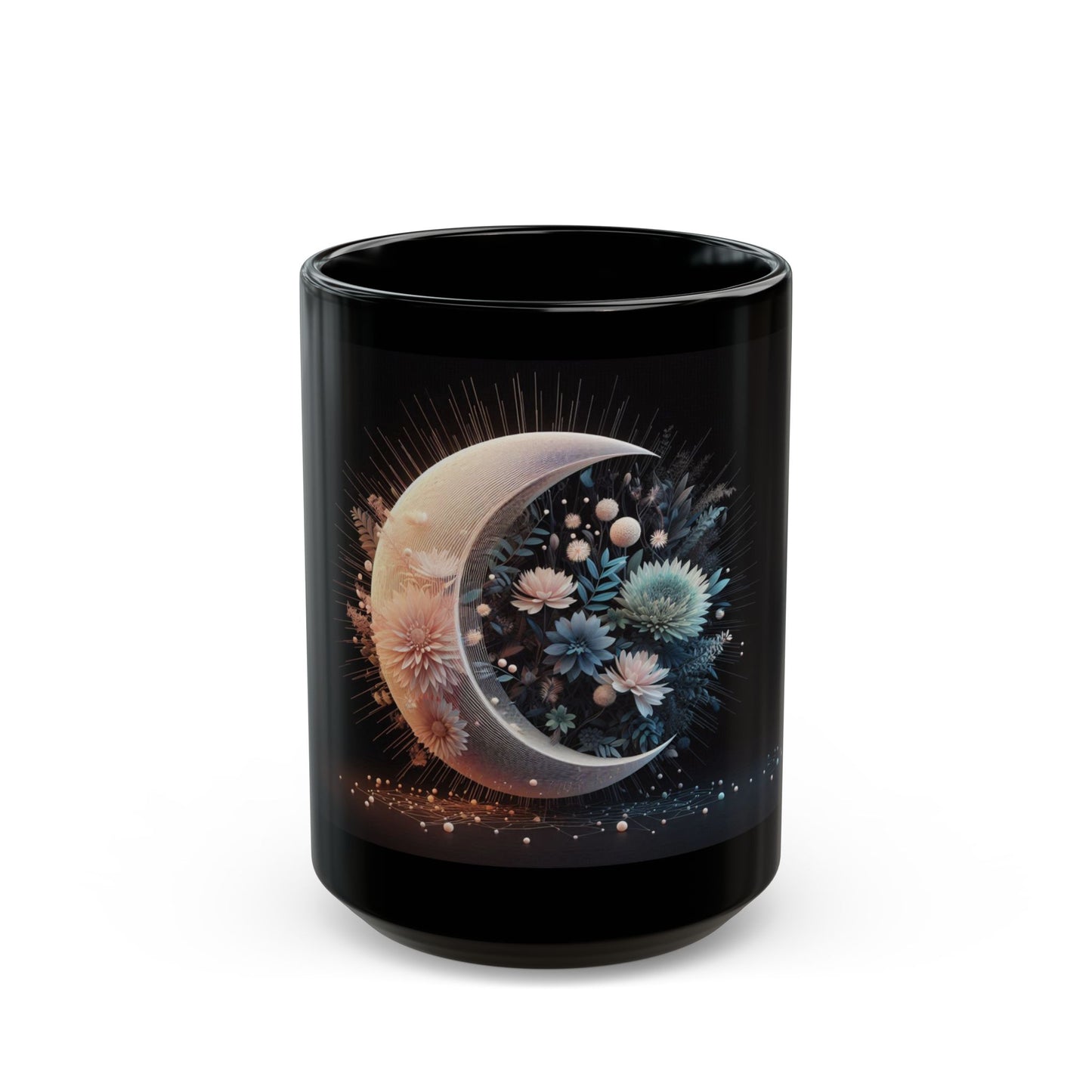 Moon and Flowers Black Coffee Mug,Tea Cup, Floral Mug, Gift for Her, Mother's Day, Gift Idea, (11oz, 15oz) - Homevalley.co.uk