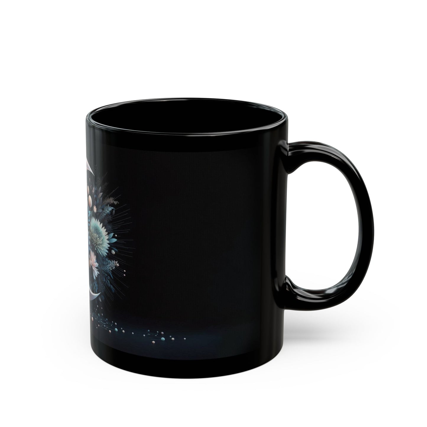 Moon and Flowers Black Coffee Mug,Tea Cup, Floral Mug, Gift for Her, Mother's Day, Gift Idea, (11oz, 15oz) - Homevalley.co.uk