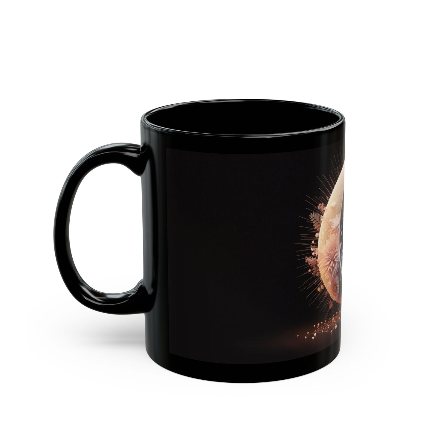 Moon and Flowers Black Coffee Mug,Tea Cup, Floral Mug, Gift for Her, Mother's Day, Gift Idea, (11oz, 15oz) - Homevalley.co.uk