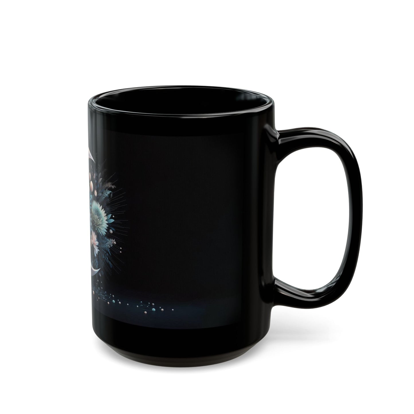 Moon and Flowers Black Coffee Mug,Tea Cup, Floral Mug, Gift for Her, Mother's Day, Gift Idea, (11oz, 15oz) - Homevalley.co.uk