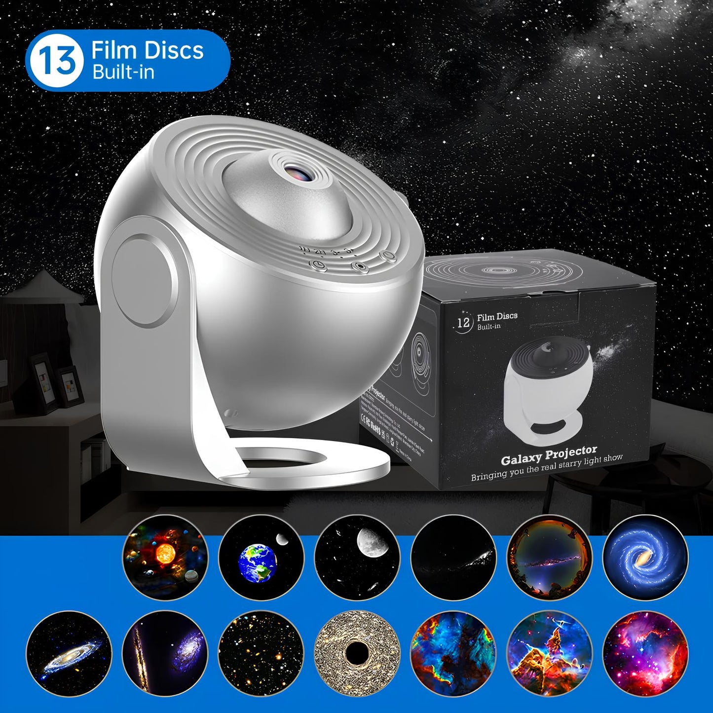 Night Light Galaxy Projector Starry Sky Projector 360° Rotate Planetarium Lamp Bedroom - Homevalley.co.uk