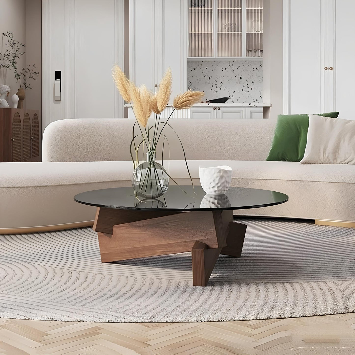Nordic Transparent Glass Solid Wood Round Coffee Table - Homevalley.co.uk