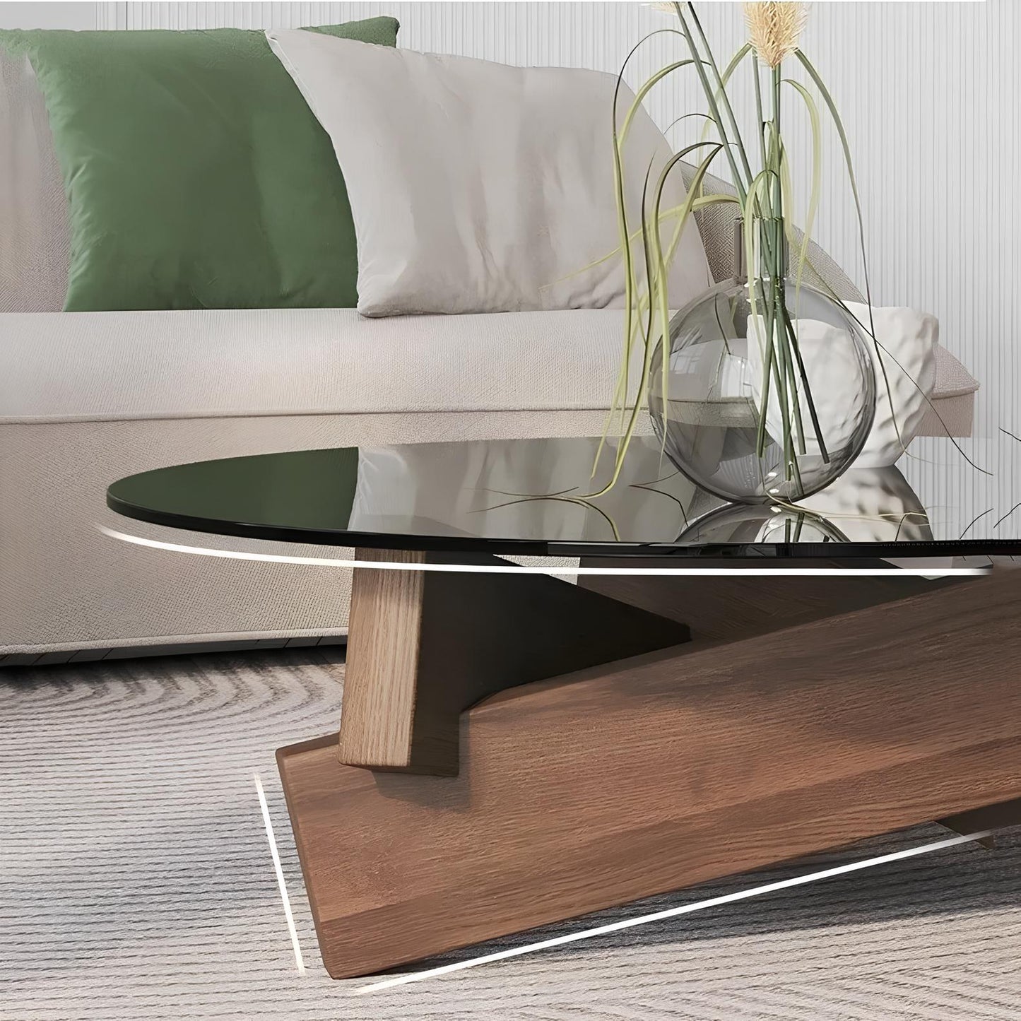 Nordic Transparent Glass Solid Wood Round Coffee Table - Homevalley.co.uk