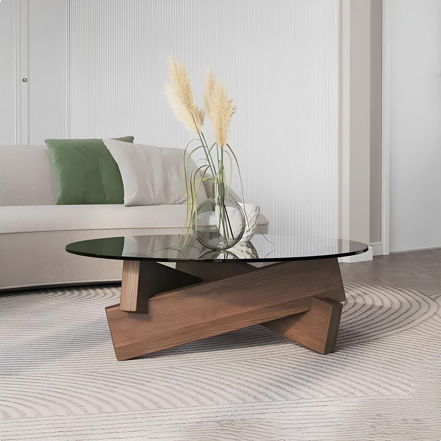 Nordic Transparent Glass Solid Wood Round Coffee Table - Homevalley.co.uk