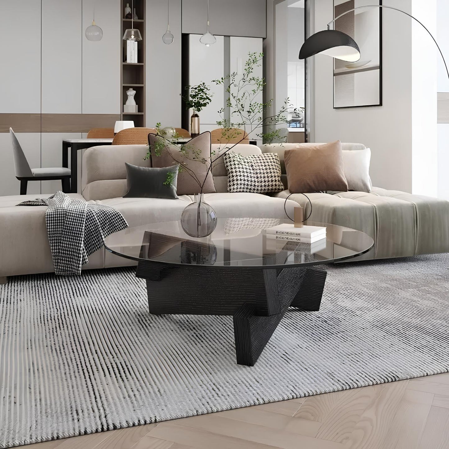 Nordic Transparent Glass Solid Wood Round Coffee Table - Homevalley.co.uk