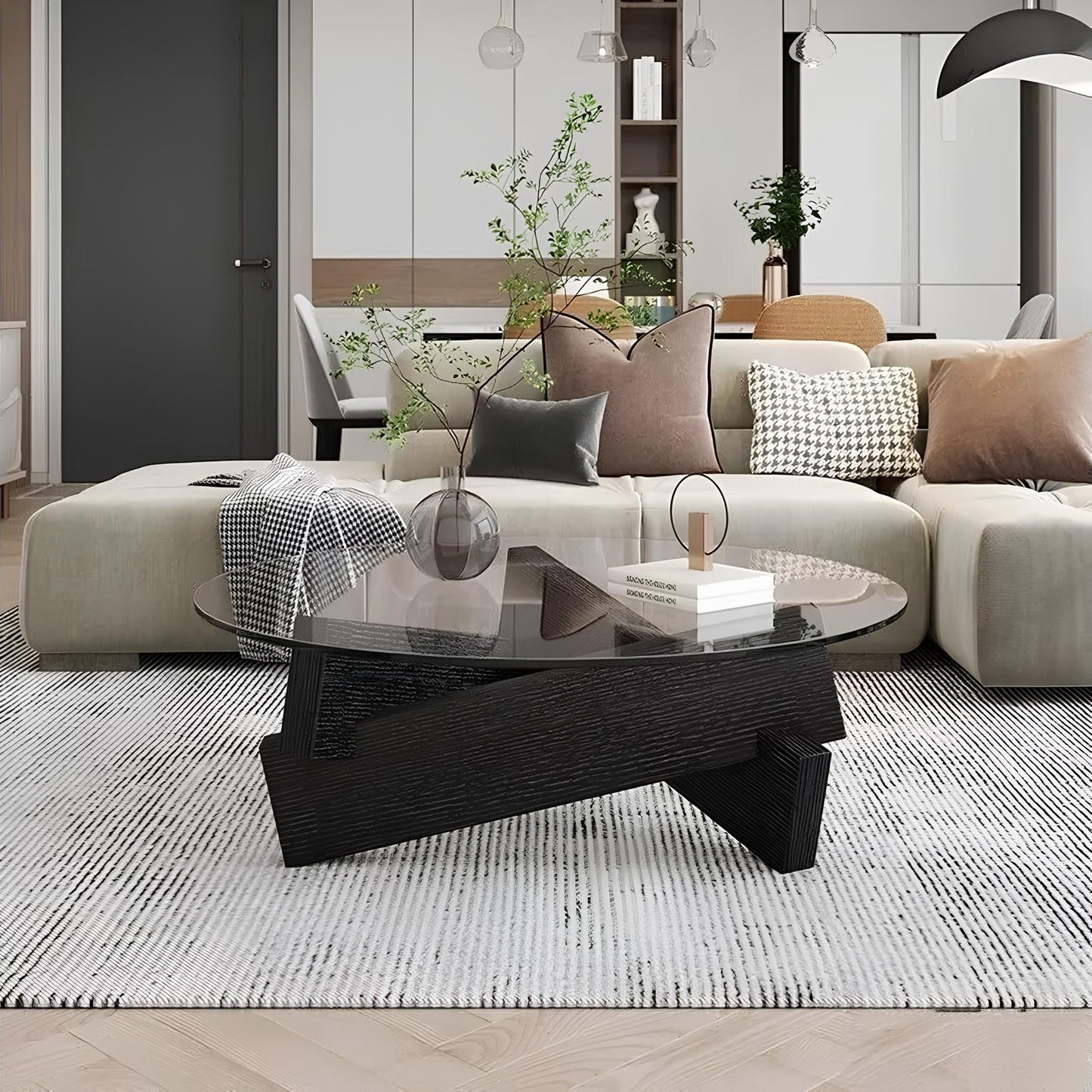 Nordic Transparent Glass Solid Wood Round Coffee Table - Homevalley.co.uk