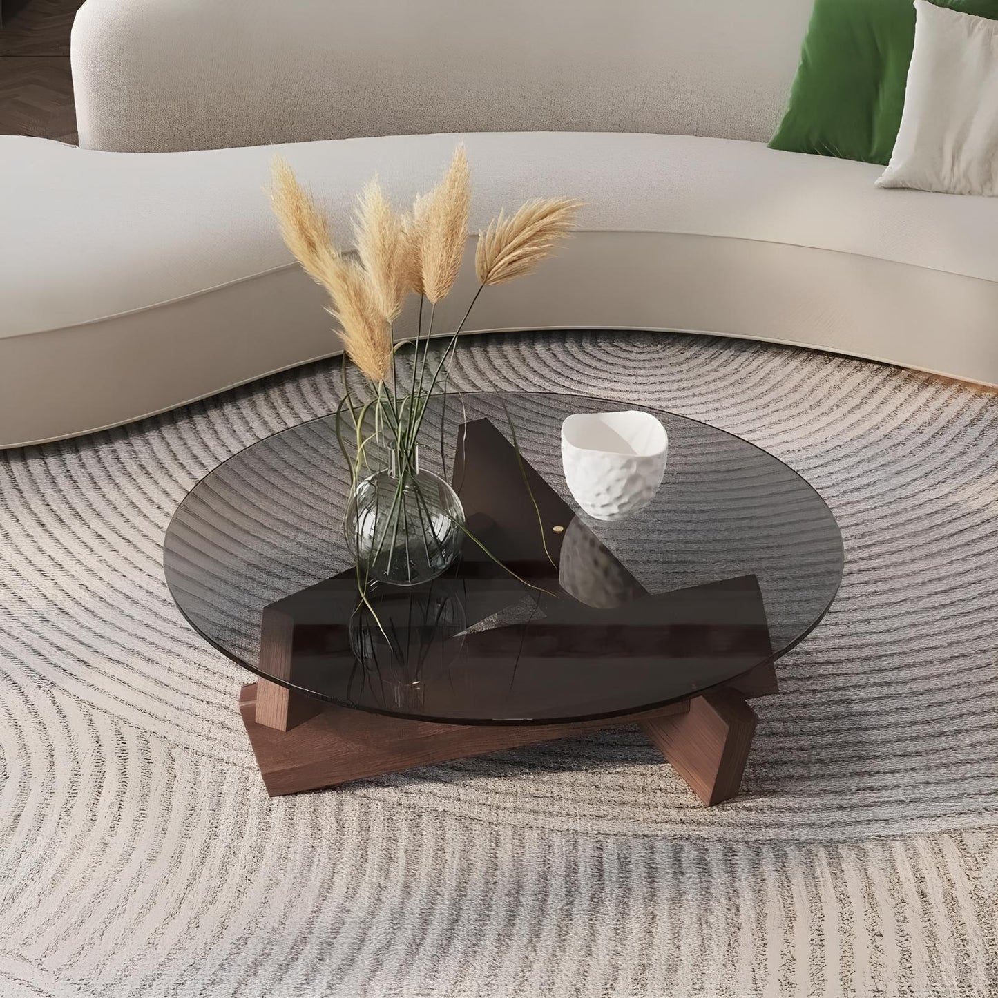 Nordic Transparent Glass Solid Wood Round Coffee Table - Homevalley.co.uk