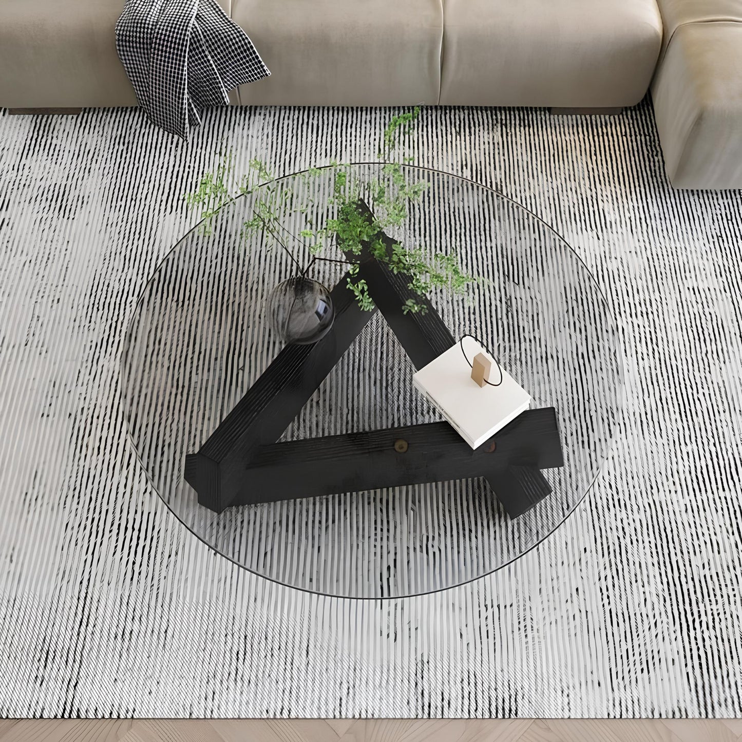 Nordic Transparent Glass Solid Wood Round Coffee Table - Homevalley.co.uk